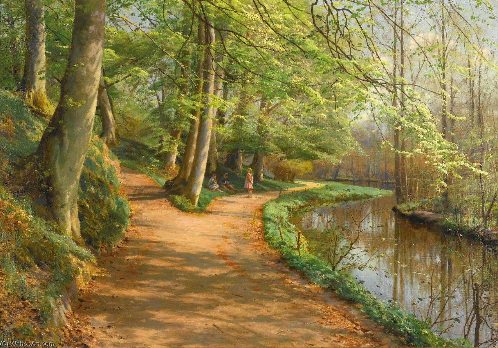 Wikioo.org - The Encyclopedia of Fine Arts - Painting, Artwork by Peder Mork Monsted - Children by a Stream