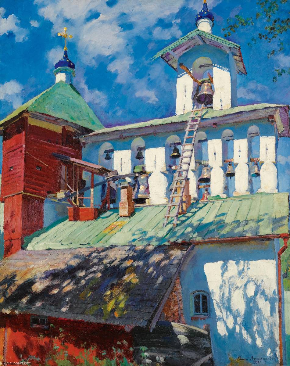 WikiOO.org – 美術百科全書 - 繪畫，作品 Sergei Arsenievich Vinogradov - 钟楼  的 pskovo pechersky 修道院