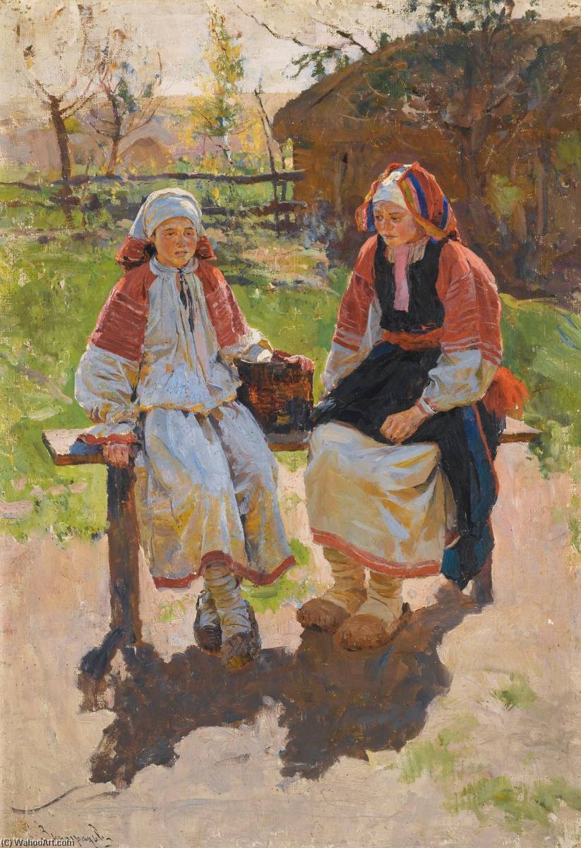 Wikioo.org - The Encyclopedia of Fine Arts - Painting, Artwork by Sergei Arsenievich Vinogradov - two peasant girls