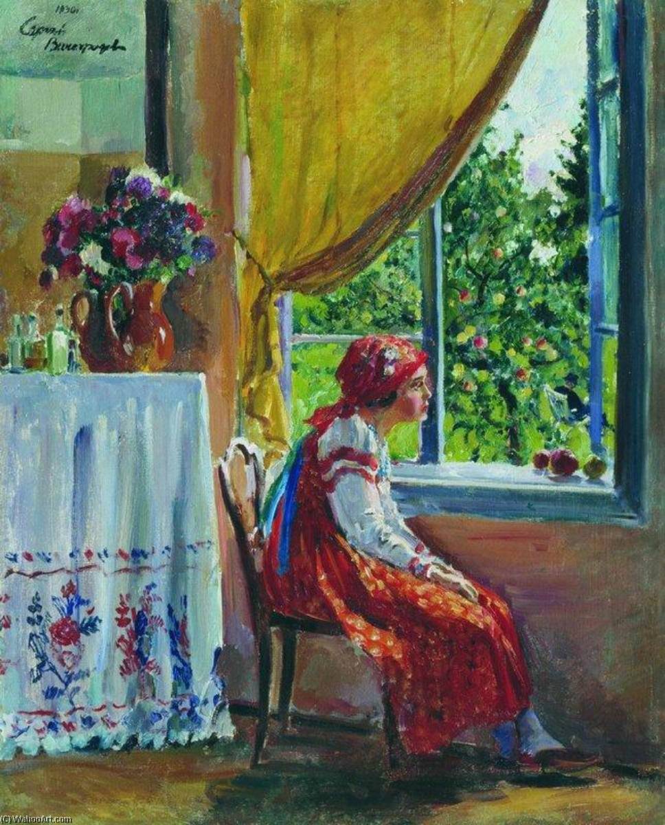 Wikioo.org - The Encyclopedia of Fine Arts - Painting, Artwork by Sergei Arsenievich Vinogradov - Girl in Red Dress