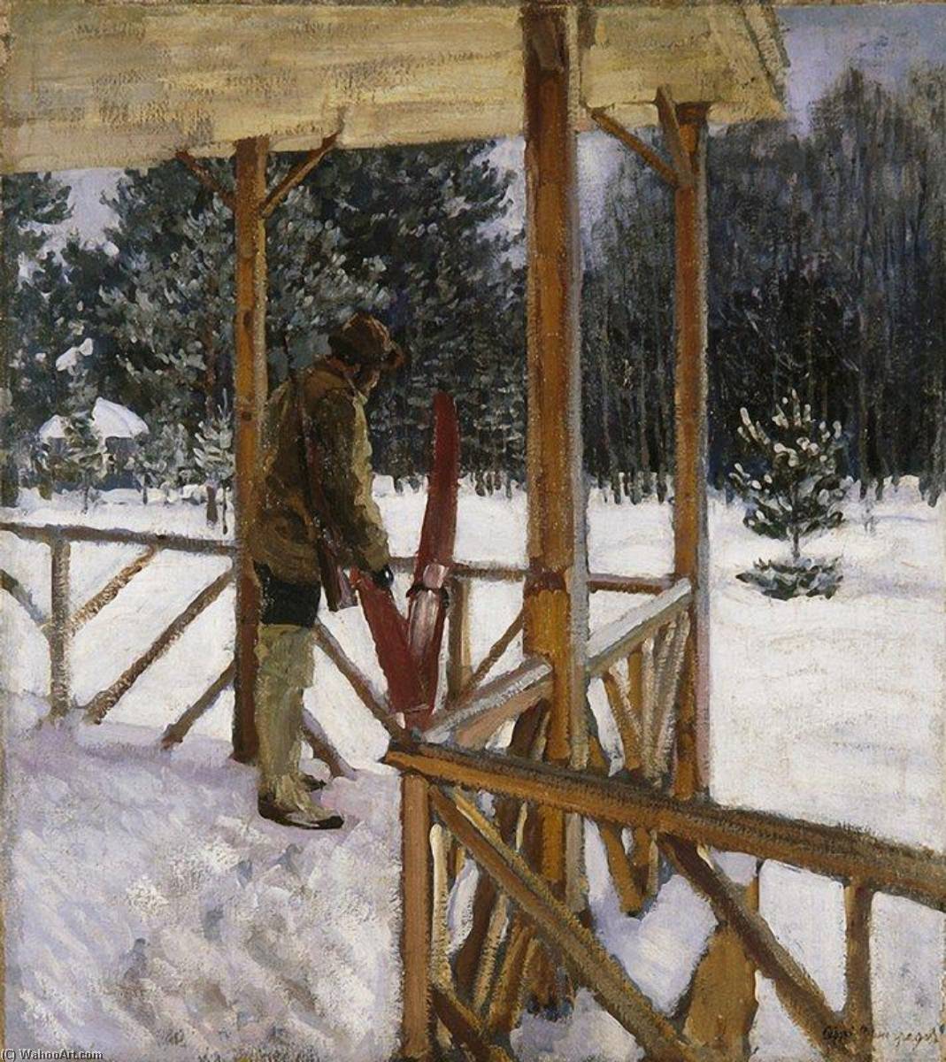 Wikioo.org - The Encyclopedia of Fine Arts - Painting, Artwork by Sergei Arsenievich Vinogradov - Hunter with Skis