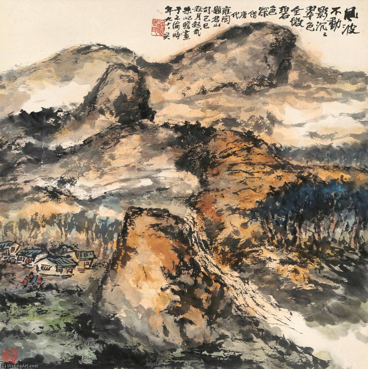 Wikioo.org - The Encyclopedia of Fine Arts - Painting, Artwork by Zhu Qizhan - Secluded Village in Mountains