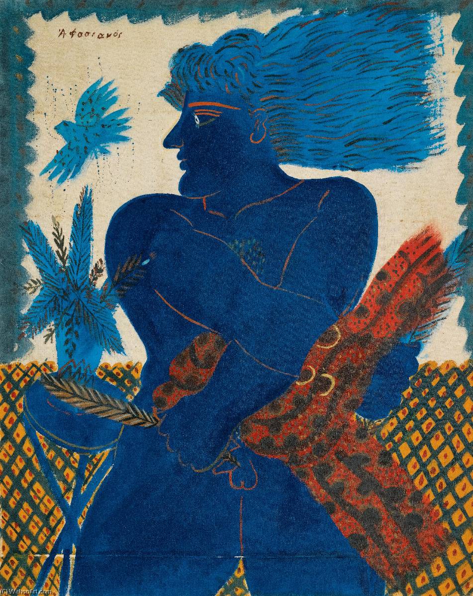 Wikioo.org – L'Enciclopedia delle Belle Arti - Pittura, Opere di Alecos Fassianos - Ateniese con  azzurro  Uccello