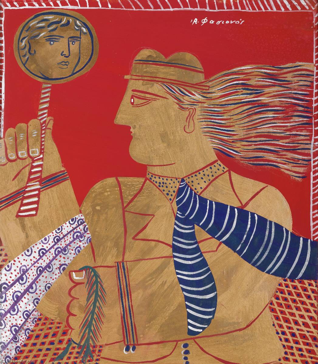 WikiOO.org - دایره المعارف هنرهای زیبا - نقاشی، آثار هنری Alecos Fassianos - Red Man with a mirror