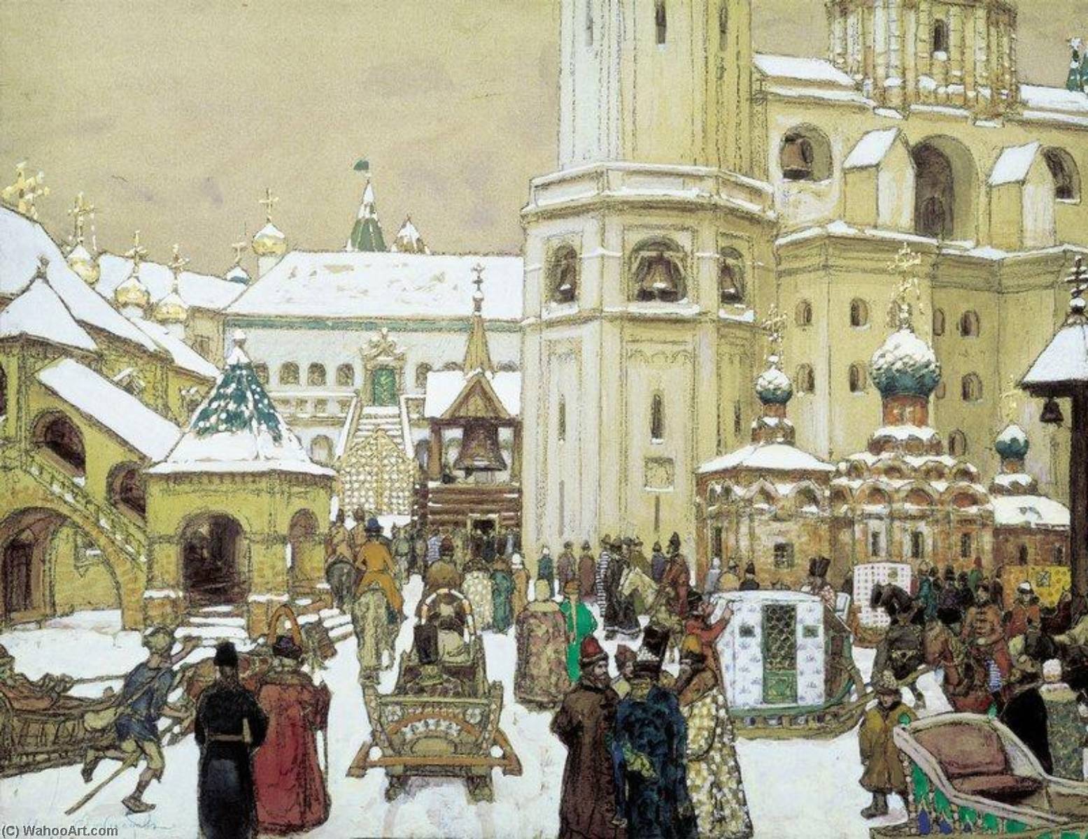 Wikoo.org - موسوعة الفنون الجميلة - اللوحة، العمل الفني Apollinari Vasnetsov - Ivan the Great Square in the Moscow Kremlin