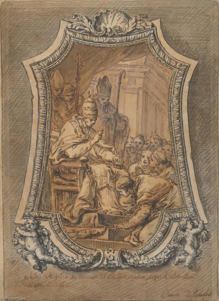 Wikioo.org - The Encyclopedia of Fine Arts - Painting, Artwork by Charles-André Van Loo (Carle Van Loo) - Life of St. Gregory The Clergy of Rome Paying Homage to St. Gregory after His Investiture
