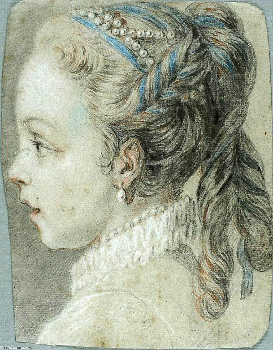 Wikioo.org - The Encyclopedia of Fine Arts - Painting, Artwork by Charles-André Van Loo (Carle Van Loo) - Head of a Young Girl Facing to the Left