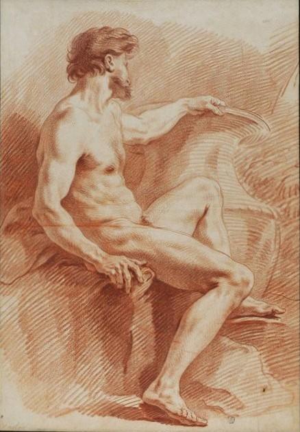 Wikioo.org - The Encyclopedia of Fine Arts - Painting, Artwork by Charles-André Van Loo (Carle Van Loo) - Naked Man with his Left Hand on a Vase