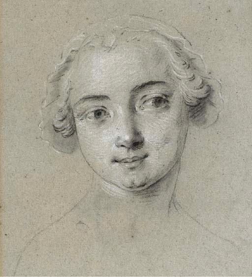 WikiOO.org - Encyclopedia of Fine Arts - Lukisan, Artwork Charles-André Van Loo (Carle Van Loo) - Head of a Young Woman Wearing a Bonnet