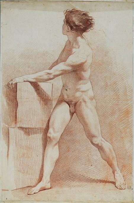 Wikioo.org - The Encyclopedia of Fine Arts - Painting, Artwork by Charles-André Van Loo (Carle Van Loo) - Naked Man with his Hands on a Pedestal