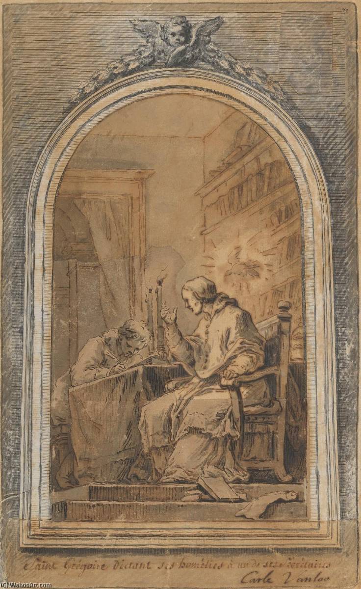 WikiOO.org - Encyclopedia of Fine Arts - Lukisan, Artwork Charles-André Van Loo (Carle Van Loo) - Life of St. Gregory St. Gregory Dictating His Homilies to a Secretary