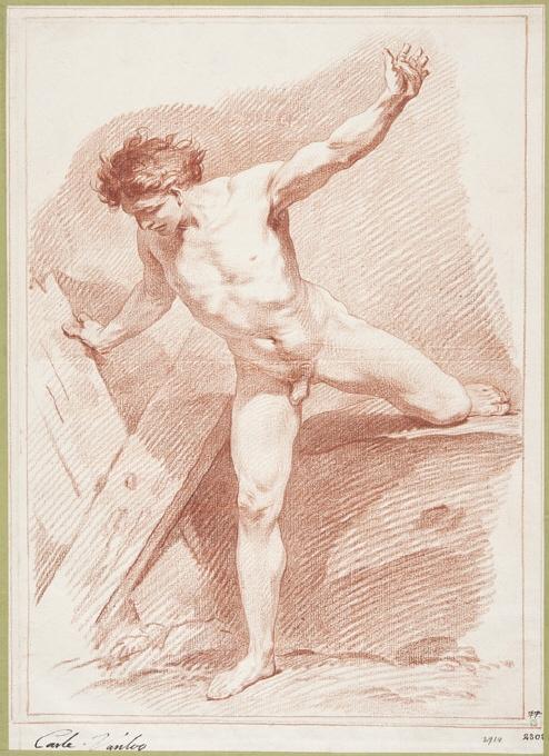 Wikioo.org - The Encyclopedia of Fine Arts - Painting, Artwork by Charles-André Van Loo (Carle Van Loo) - Naked Man with Arms and Legs Outstretched
