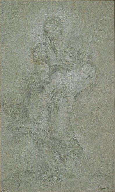WikiOO.org - Encyclopedia of Fine Arts - Lukisan, Artwork Charles-André Van Loo (Carle Van Loo) - Madonna with Child Beating the Snake