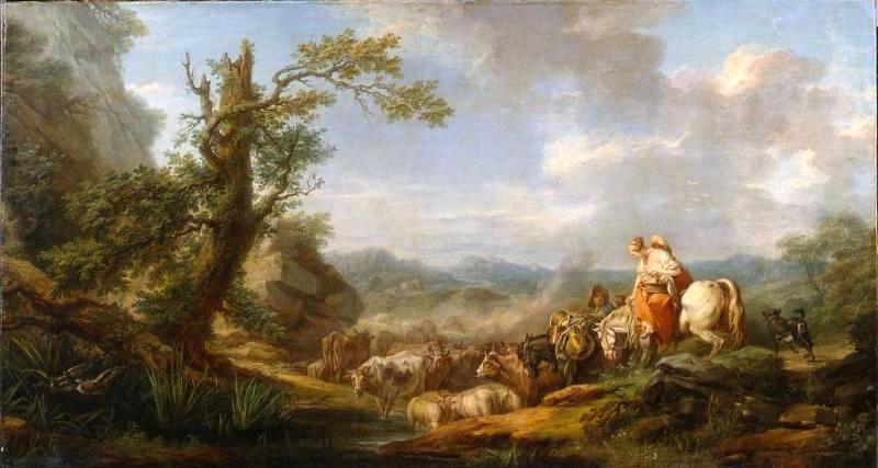 Wikioo.org - The Encyclopedia of Fine Arts - Painting, Artwork by Charles-André Van Loo (Carle Van Loo) - Landscape with Cattle