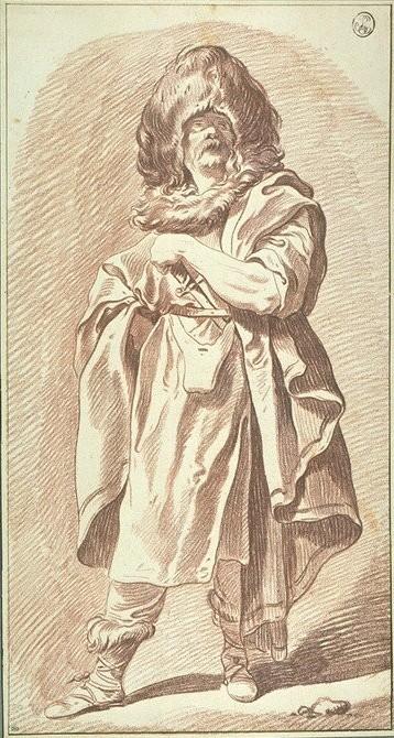 WikiOO.org - Енциклопедия за изящни изкуства - Живопис, Произведения на изкуството Charles-André Van Loo (Carle Van Loo) - A Drapped Man with a Fur Hat