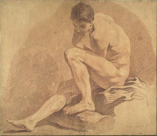 WikiOO.org - Енциклопедия за изящни изкуства - Живопис, Произведения на изкуството Charles-André Van Loo (Carle Van Loo) - Naked Man Sat on a Rock