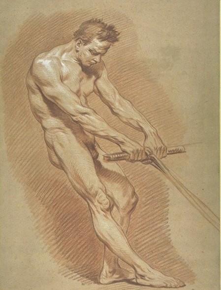 WikiOO.org - Енциклопедия за изящни изкуства - Живопис, Произведения на изкуството Charles-André Van Loo (Carle Van Loo) - Naked Man Pulling a Load