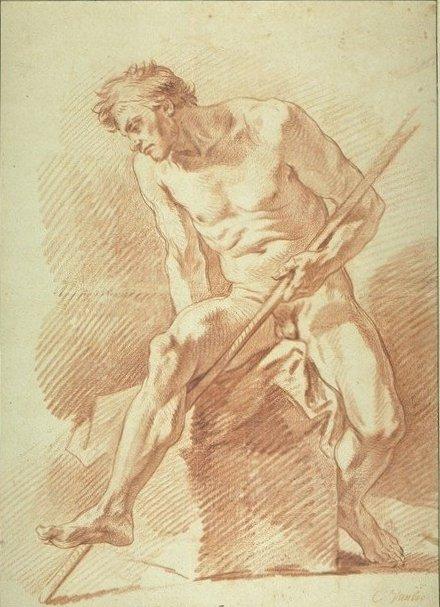 WikiOO.org - Енциклопедия за изящни изкуства - Живопис, Произведения на изкуството Charles-André Van Loo (Carle Van Loo) - Naked Man Holding a Long Staff