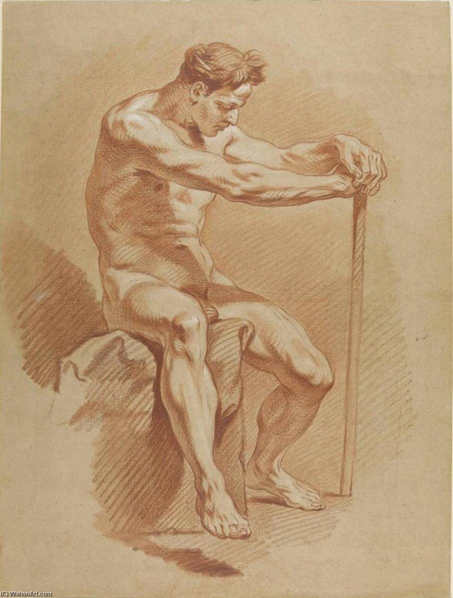 Wikioo.org - The Encyclopedia of Fine Arts - Painting, Artwork by Charles-André Van Loo (Carle Van Loo) - Man Sat on a Rock, his Hands on a Staff