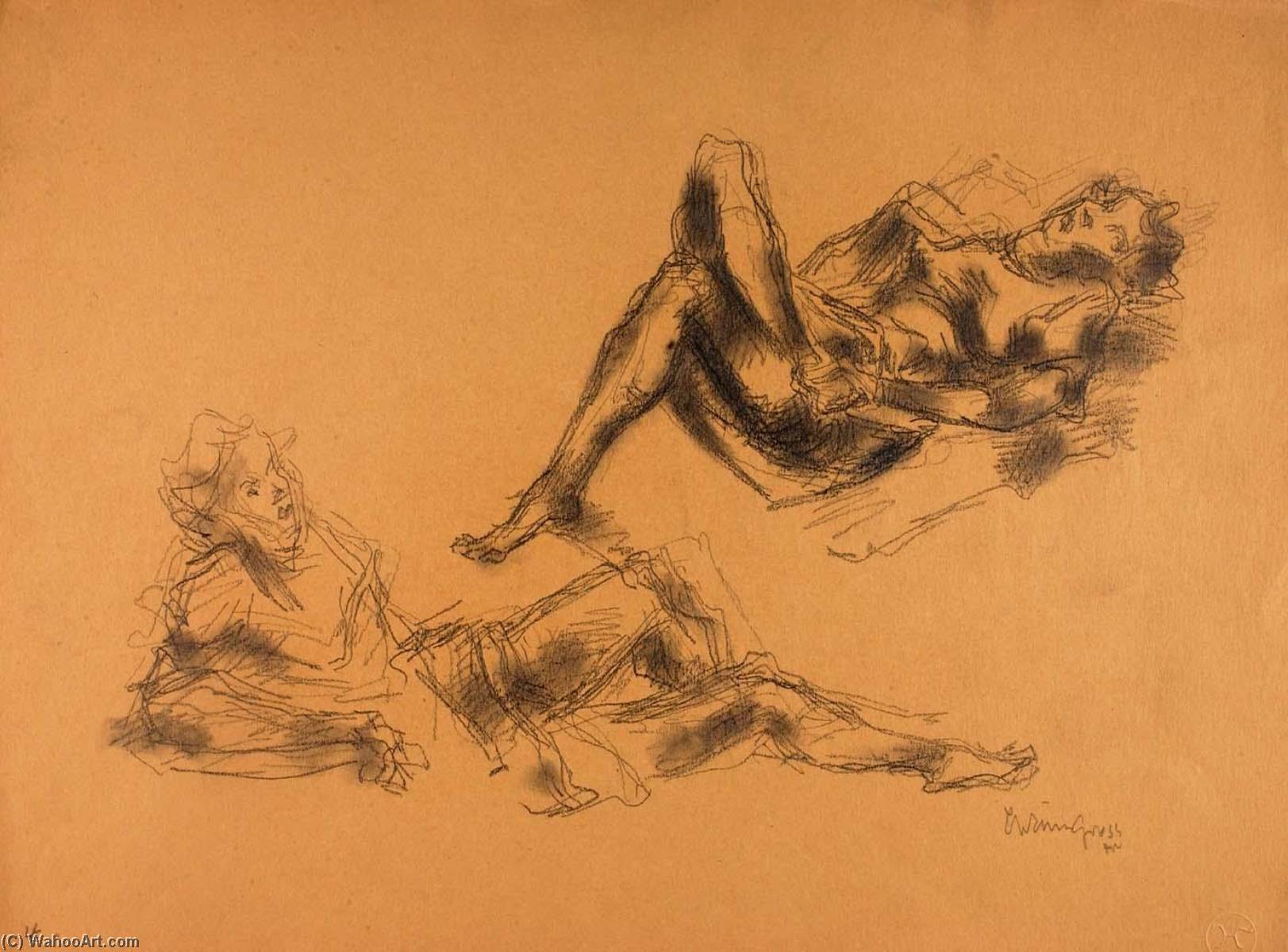 WikiOO.org - Encyclopedia of Fine Arts - Lukisan, Artwork Chaim Gross - Untitled (2 reclining women)
