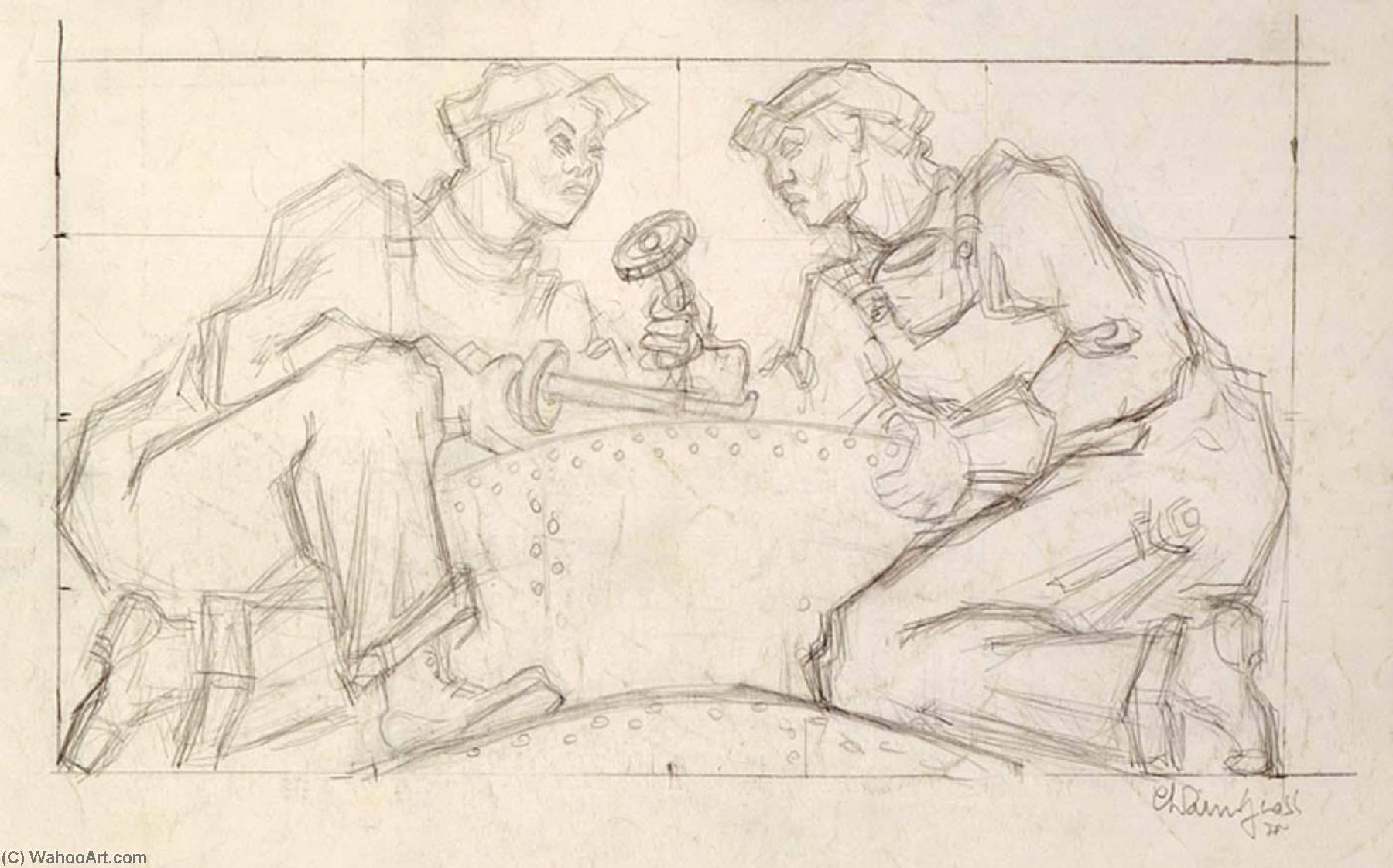 Wikioo.org - The Encyclopedia of Fine Arts - Painting, Artwork by Chaim Gross - Welders (sketch for relief panel, U.S. Federal Trade Commission Building)