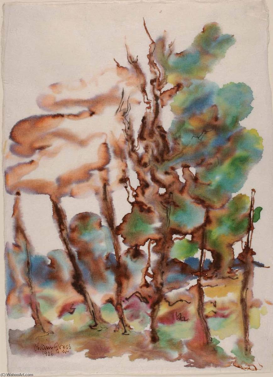 Wikioo.org - The Encyclopedia of Fine Arts - Painting, Artwork by Chaim Gross - Pine Trees New England