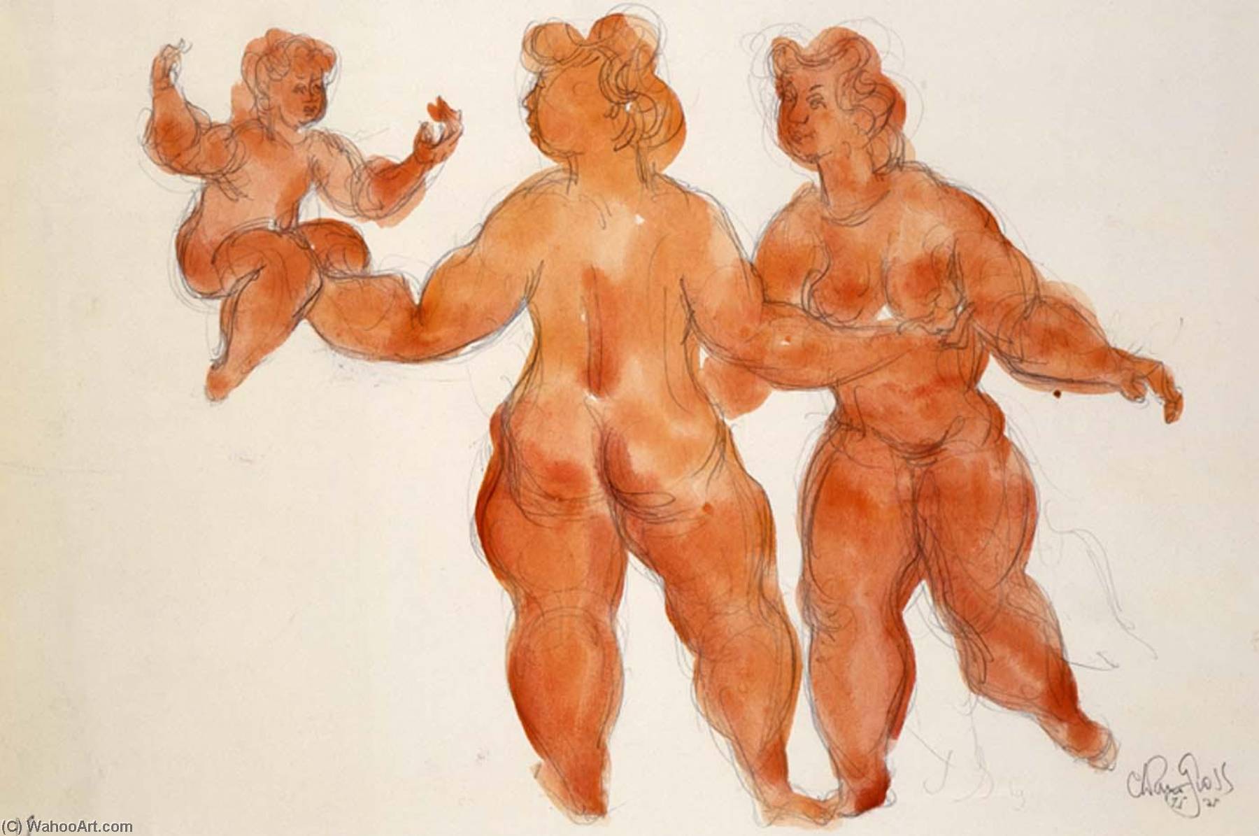 Wikioo.org - The Encyclopedia of Fine Arts - Painting, Artwork by Chaim Gross - Untitled (3 female nudes)