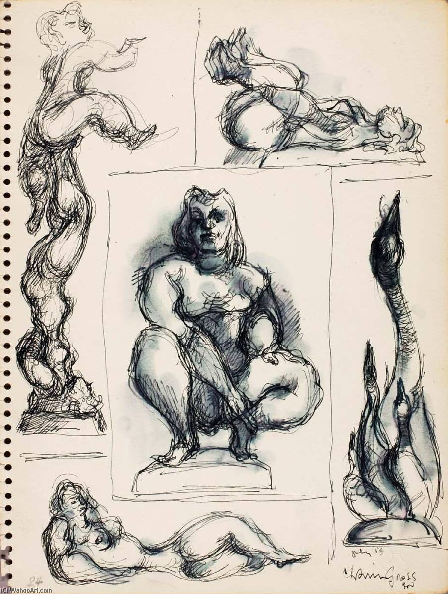 Wikioo.org - The Encyclopedia of Fine Arts - Painting, Artwork by Chaim Gross - Untitled (studies for sculpture)