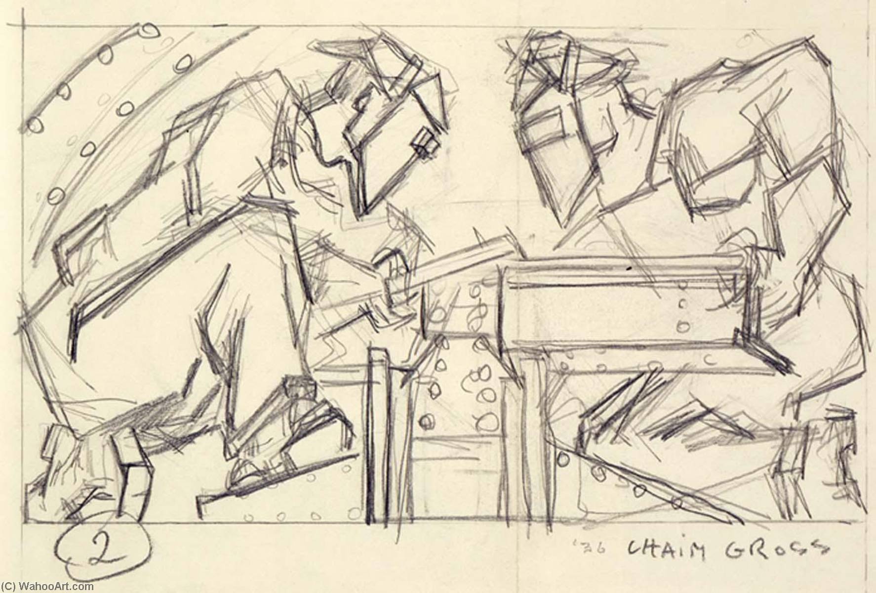 WikiOO.org - Enciklopedija likovnih umjetnosti - Slikarstvo, umjetnička djela Chaim Gross - Welders 2 (sketch for relief panel, U.S. Federal Trade Commission Building)