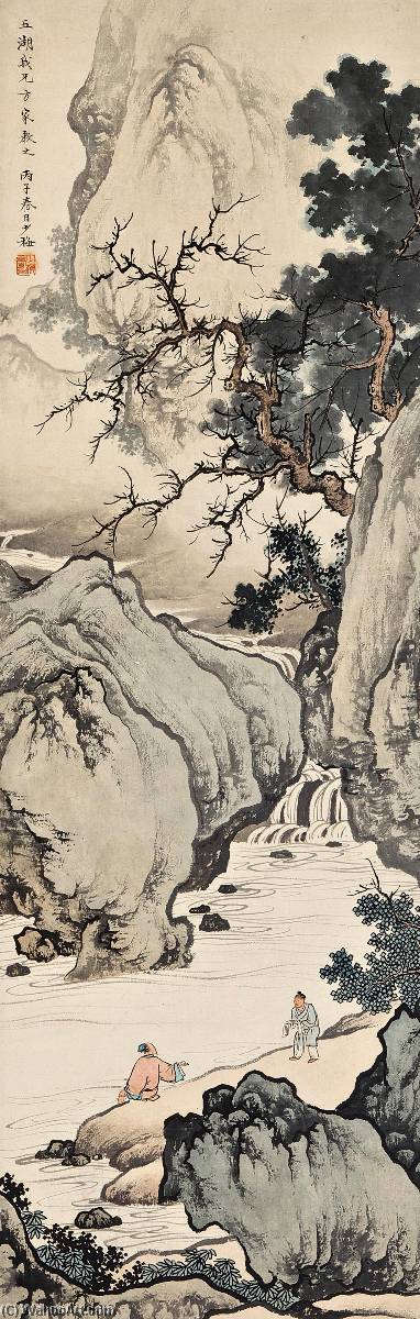 Wikioo.org - The Encyclopedia of Fine Arts - Painting, Artwork by Chen Shaomei - CLEANSING FOOT IN A STREAM