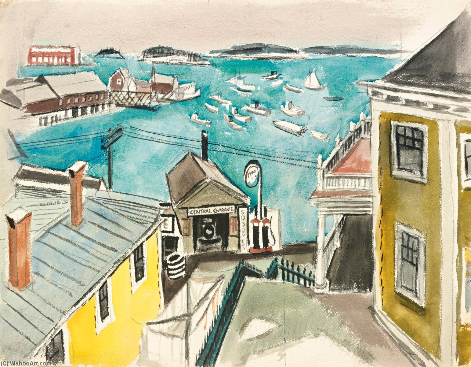 Wikioo.org - The Encyclopedia of Fine Arts - Painting, Artwork by Fairfield Porter - Harbor View (Central Garage)