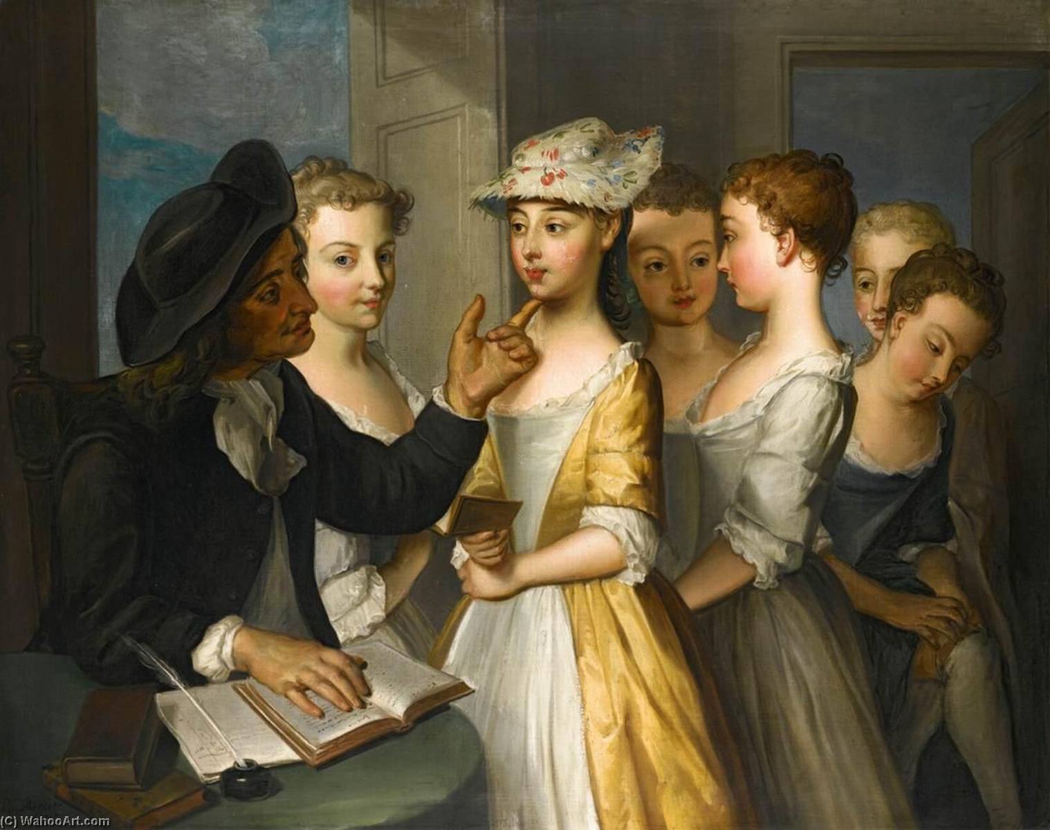 Wikioo.org – L'Encyclopédie des Beaux Arts - Peinture, Oeuvre de Philippe Mercier - lécole pour  fillettes