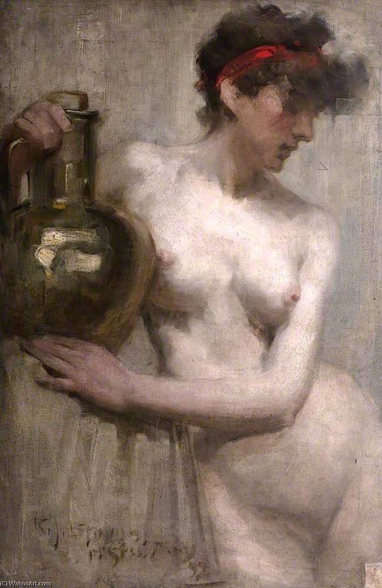 Wikioo.org - The Encyclopedia of Fine Arts - Painting, Artwork by Robert Brough - Female Nude with Brass Urn