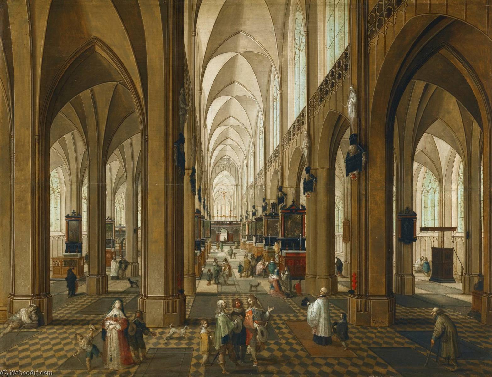 Wikioo.org - The Encyclopedia of Fine Arts - Painting, Artwork by Pieter Neefs The Elder - A view of the interior of Antwerp Cathedral
