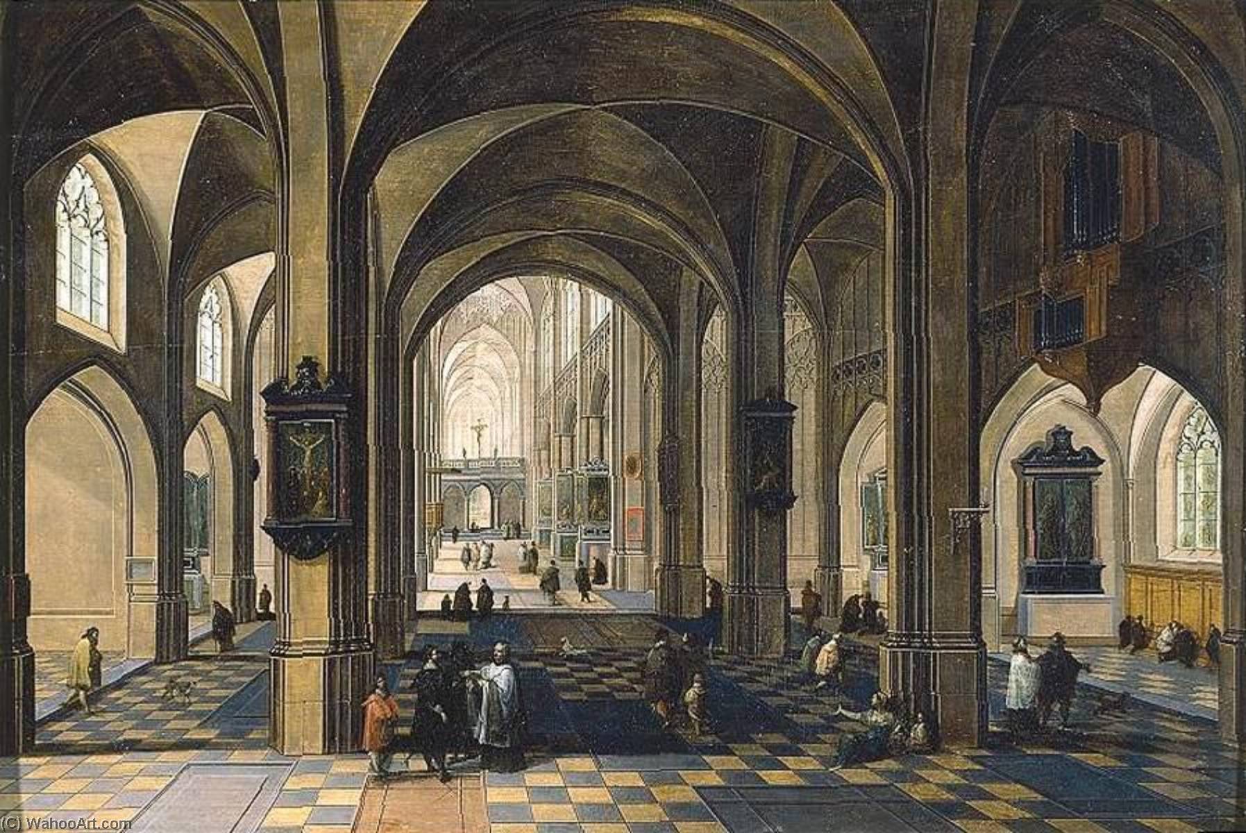 Wikioo.org - The Encyclopedia of Fine Arts - Painting, Artwork by Pieter Neefs The Elder - Interior of a Gothic Cathedral