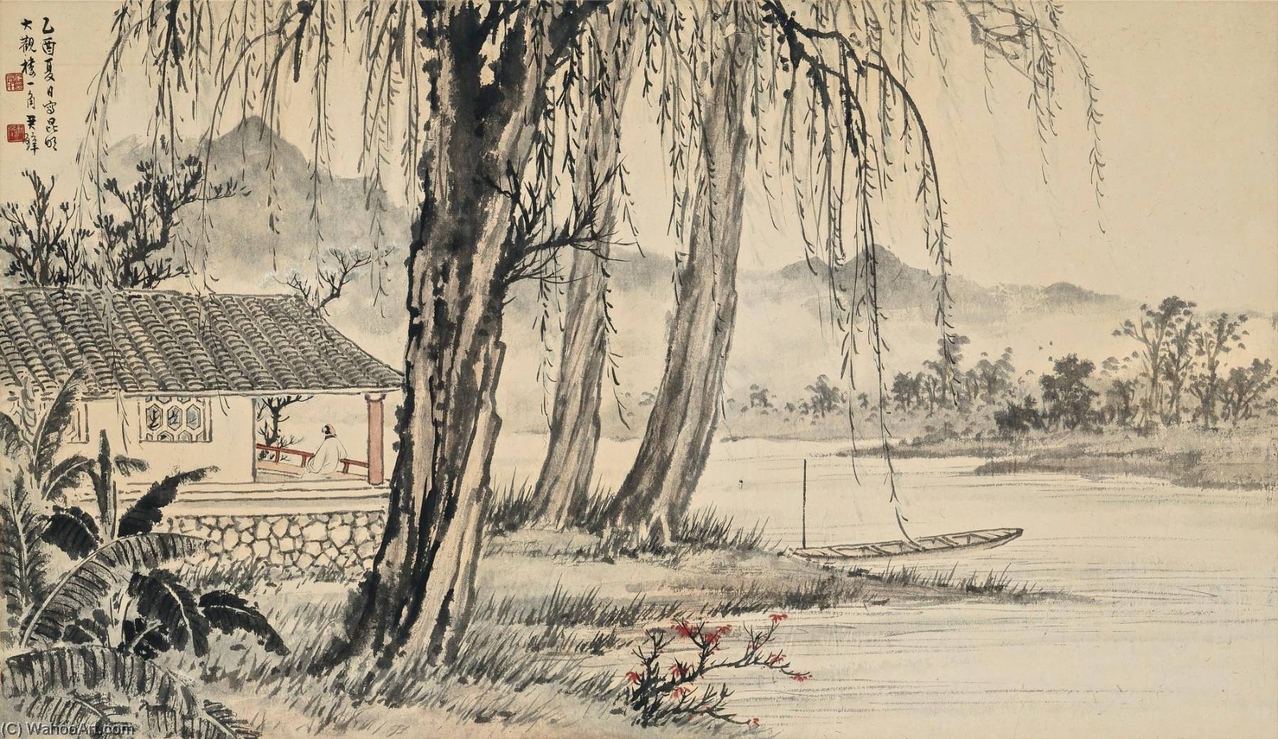 Wikioo.org - The Encyclopedia of Fine Arts - Painting, Artwork by Huang Junbi - Pavilion by the River in Kunming