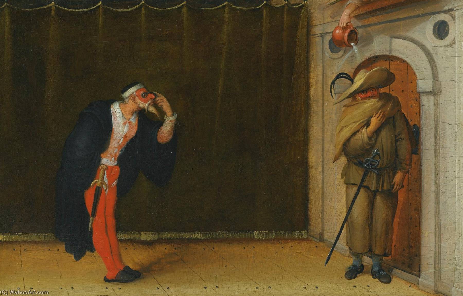 Wikioo.org - The Encyclopedia of Fine Arts - Painting, Artwork by Sebastian Vrancx - A Commedia dell'arte scene depicting Pantalone and Brighella