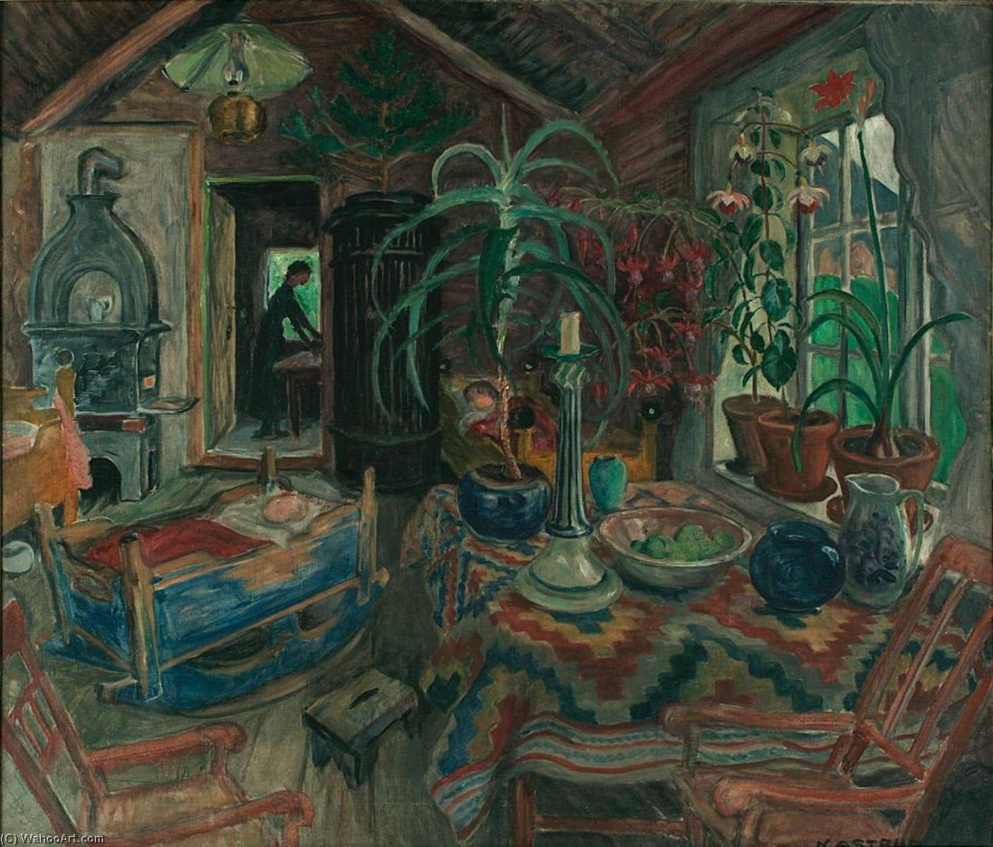 Wikioo.org - The Encyclopedia of Fine Arts - Painting, Artwork by Nikolai Astrup - Interior with Cradle