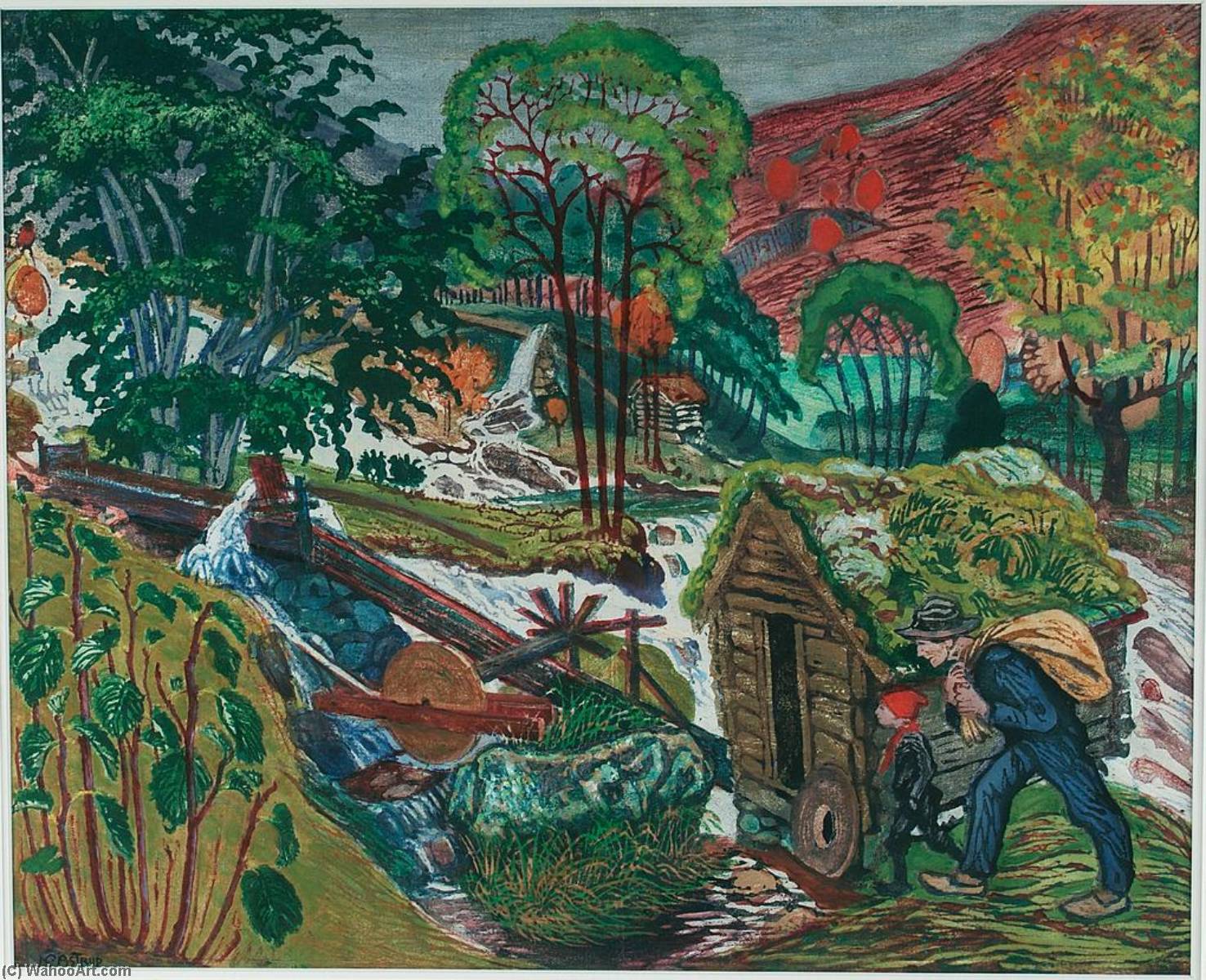 Wikioo.org - The Encyclopedia of Fine Arts - Painting, Artwork by Nikolai Astrup - Mill Water (woodcut)
