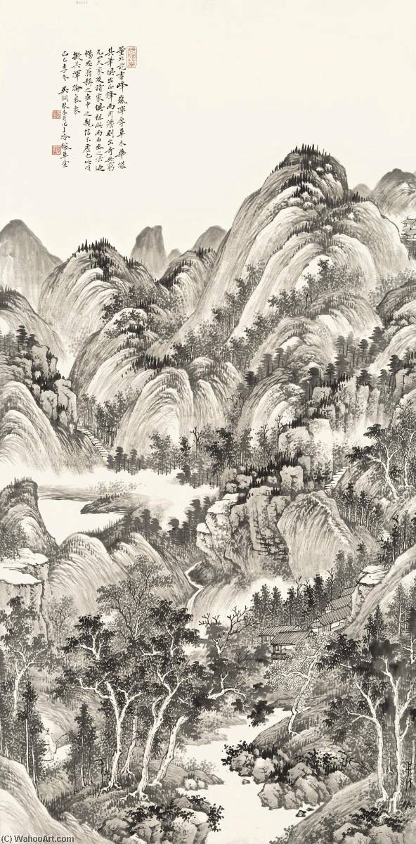 Wikioo.org - The Encyclopedia of Fine Arts - Painting, Artwork by Wu Qinmu - Landscape After Dong Yuan