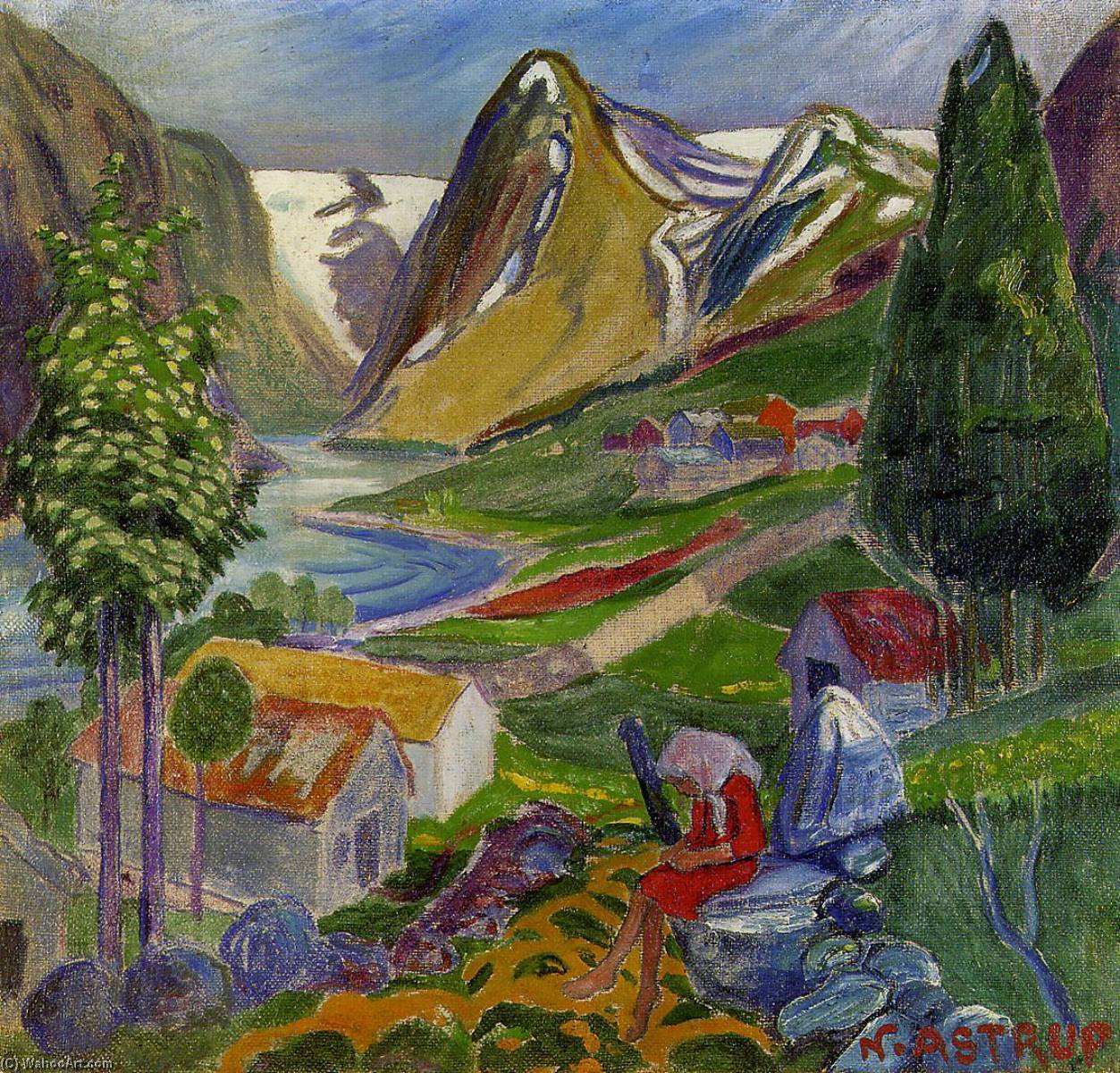Wikioo.org - The Encyclopedia of Fine Arts - Painting, Artwork by Nikolai Astrup - Kari paa Sunde