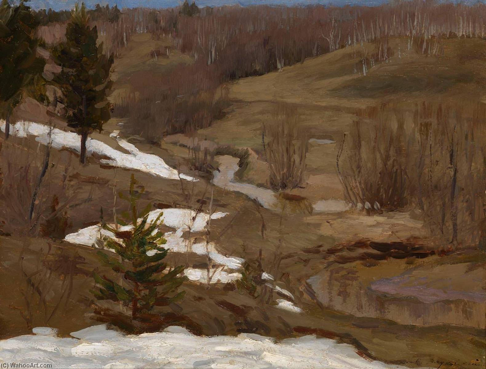 Wikioo.org - The Encyclopedia of Fine Arts - Painting, Artwork by Stanislav Zhukovsky - Melting Snow on the Slopes