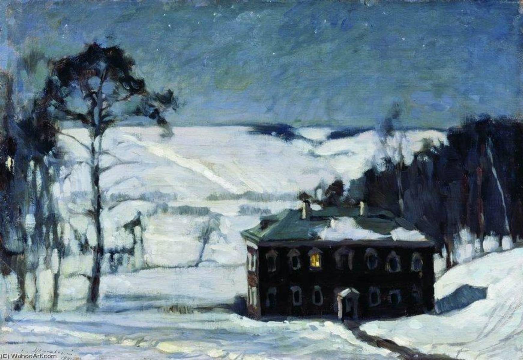 Wikioo.org - The Encyclopedia of Fine Arts - Painting, Artwork by Stanislav Zhukovsky - Moonlit Night in Winter