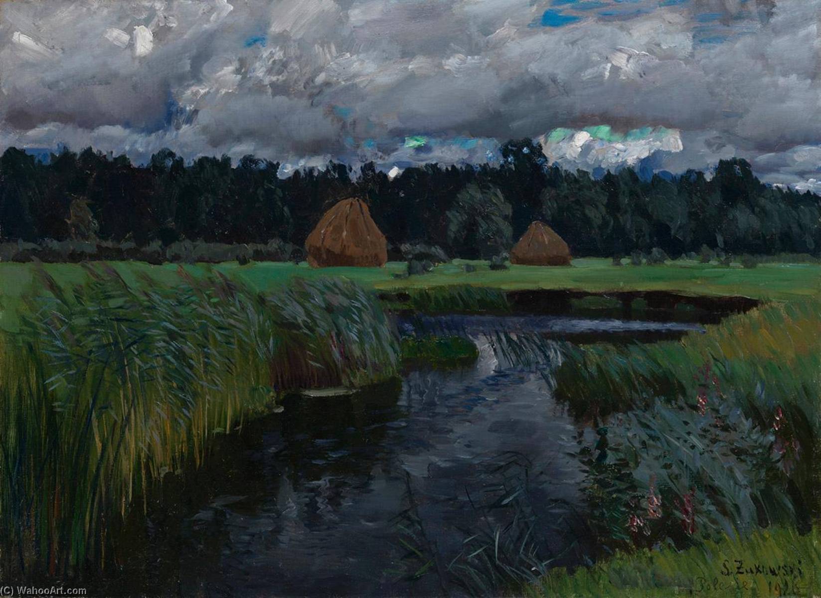 Wikioo.org - The Encyclopedia of Fine Arts - Painting, Artwork by Stanislav Zhukovsky - Landscape with Haystacks