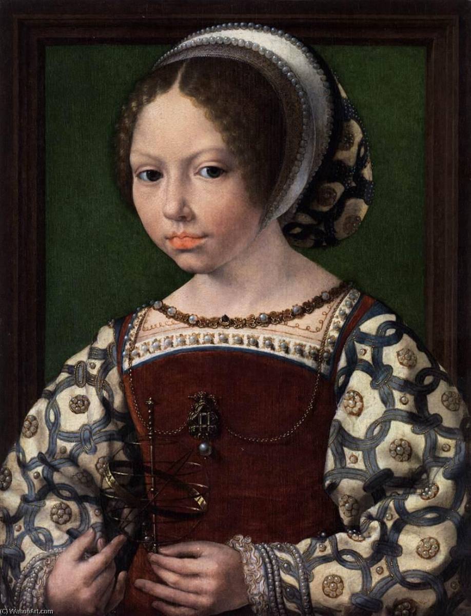 Wikioo.org - The Encyclopedia of Fine Arts - Painting, Artwork by Jan Gossart - Young Girl with Astronomic Instrument
