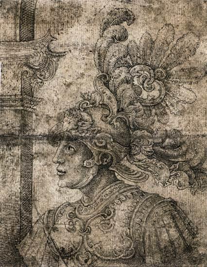 Wikioo.org – L'Enciclopedia delle Belle Arti - Pittura, Opere di Jan Gossart - busto di Un  guerriero  come  Fantastico  armatura