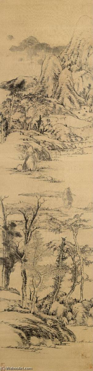 Wikioo.org - The Encyclopedia of Fine Arts - Painting, Artwork by Bada Shanren - Landscape in the style of Wang Meng, (c. 1309 1385)
