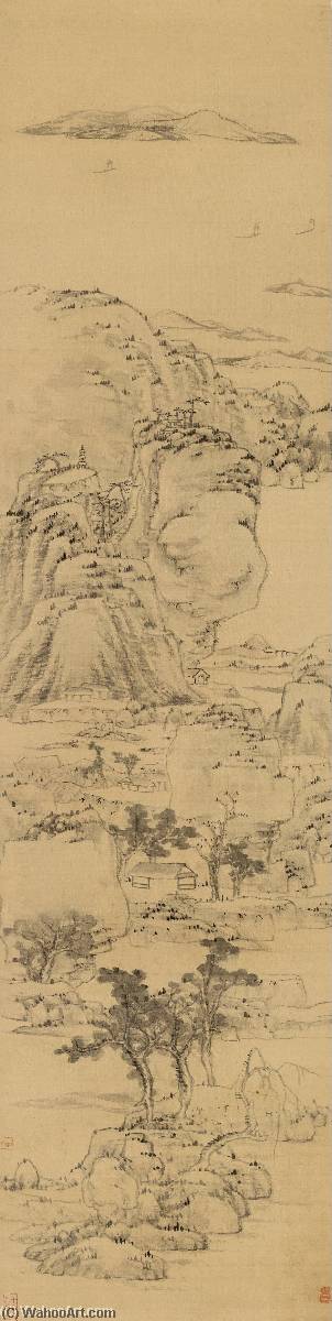 Wikoo.org - موسوعة الفنون الجميلة - اللوحة، العمل الفني Bada Shanren - Landscape in the style of Ni Zan, (1301 1374)