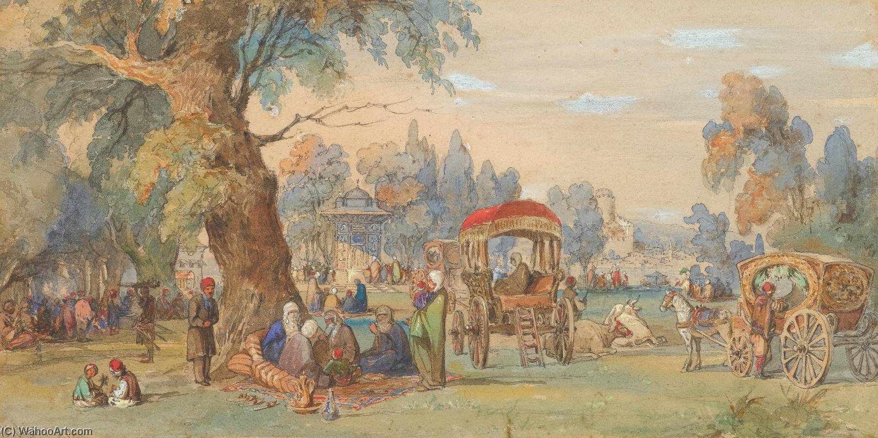 Wikioo.org - The Encyclopedia of Fine Arts - Painting, Artwork by Count Amadeo Preziosi - A Party at the Sweet Waters of the Bosphorus, Constantinople