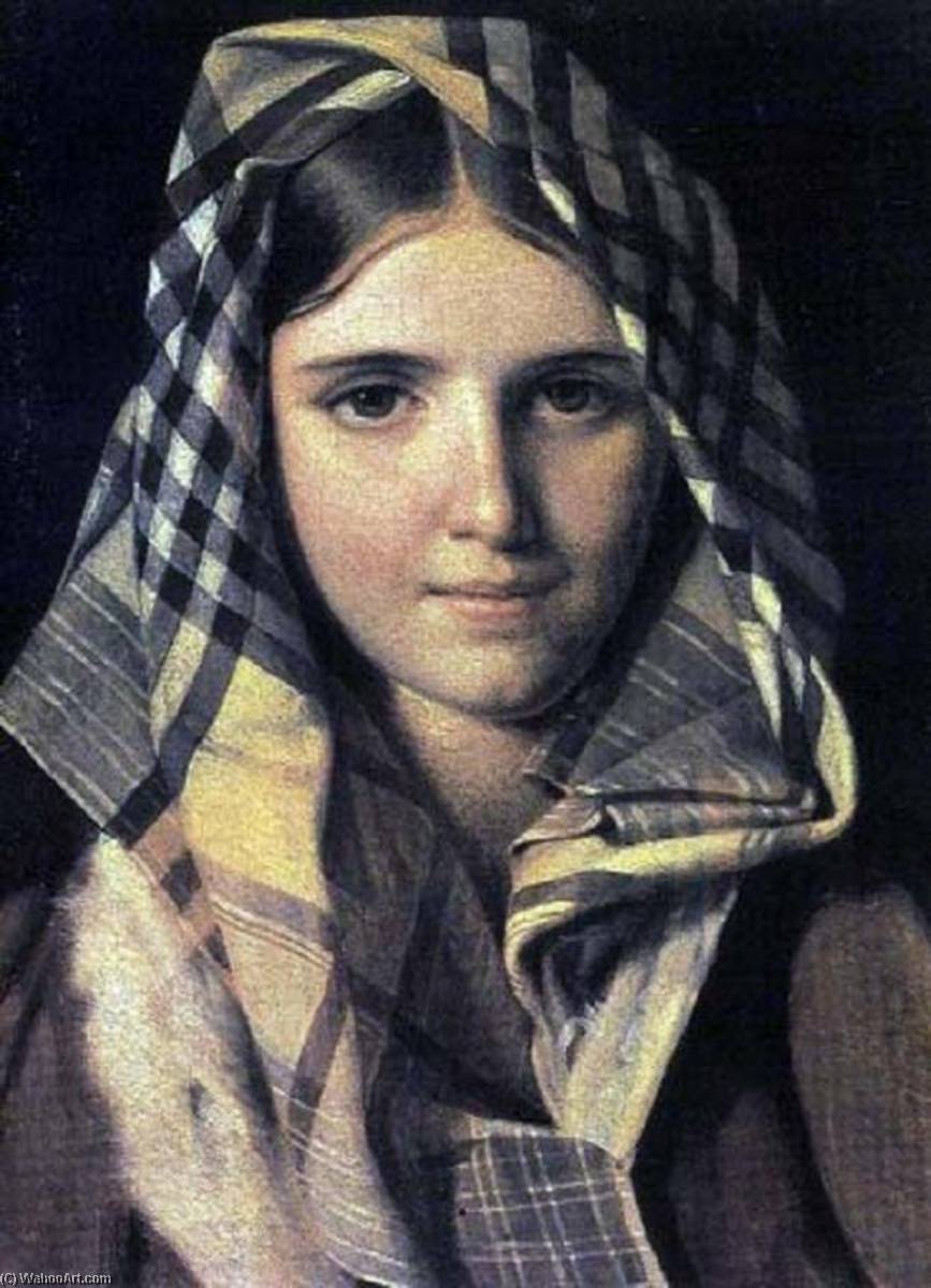 Wikioo.org - The Encyclopedia of Fine Arts - Painting, Artwork by Alexey Venetsianov - Girl in a Checkered Shawl
